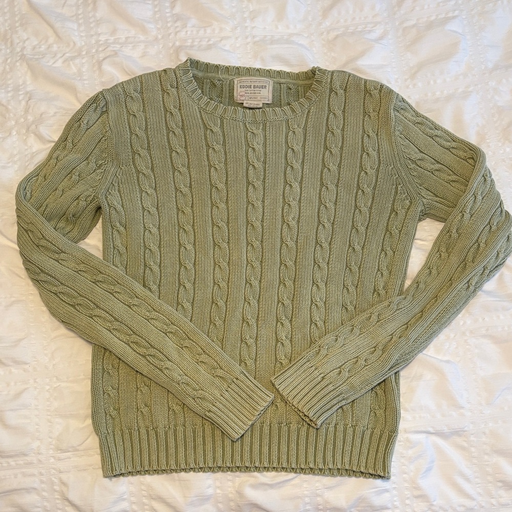 Eddie Bauer Vintage Olive Cable Knit Sweater